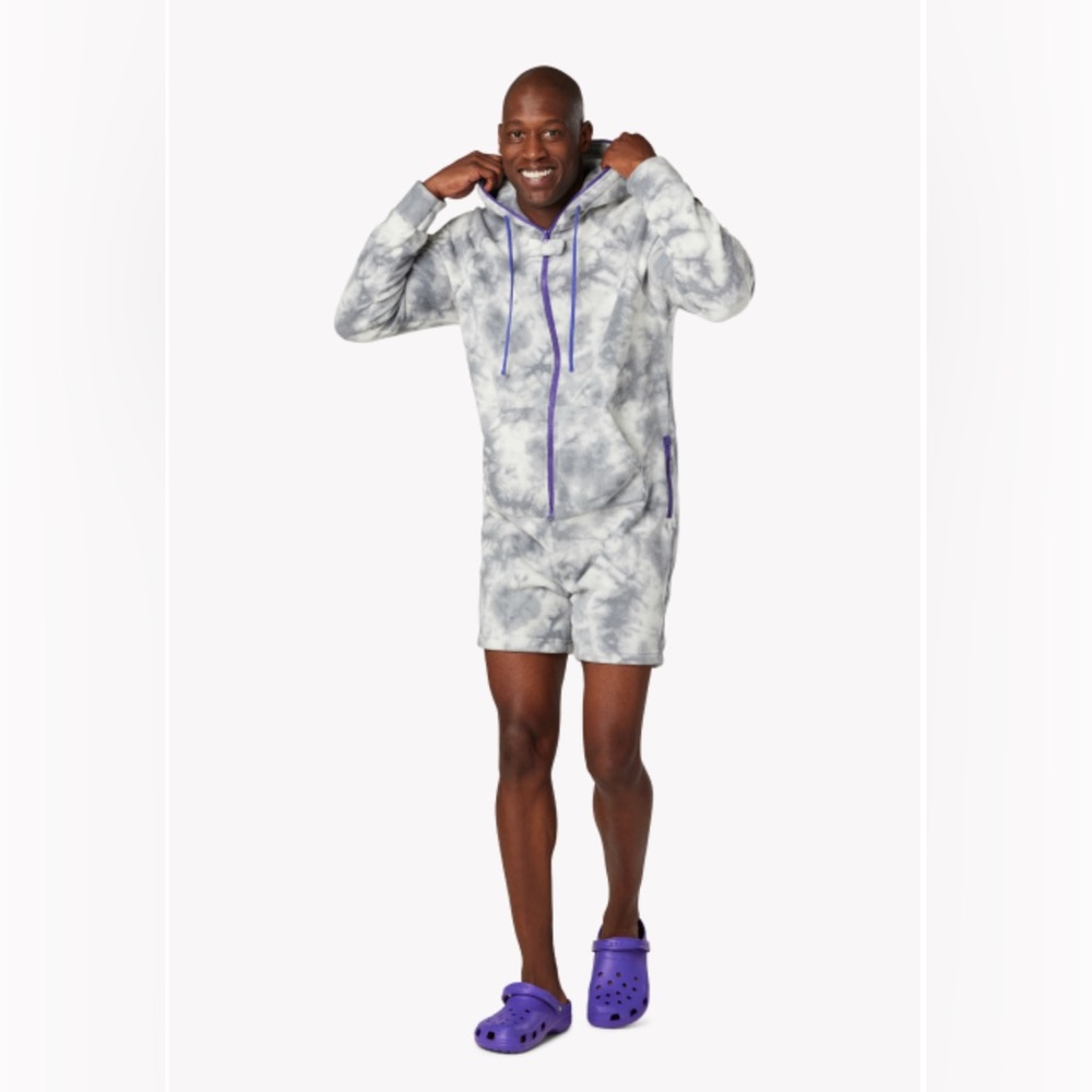 Chubbies Men’s Grey Purple Dazed and Amused The Chubbsie Fleece Romper Sz S EUC - Picture 9 of 9